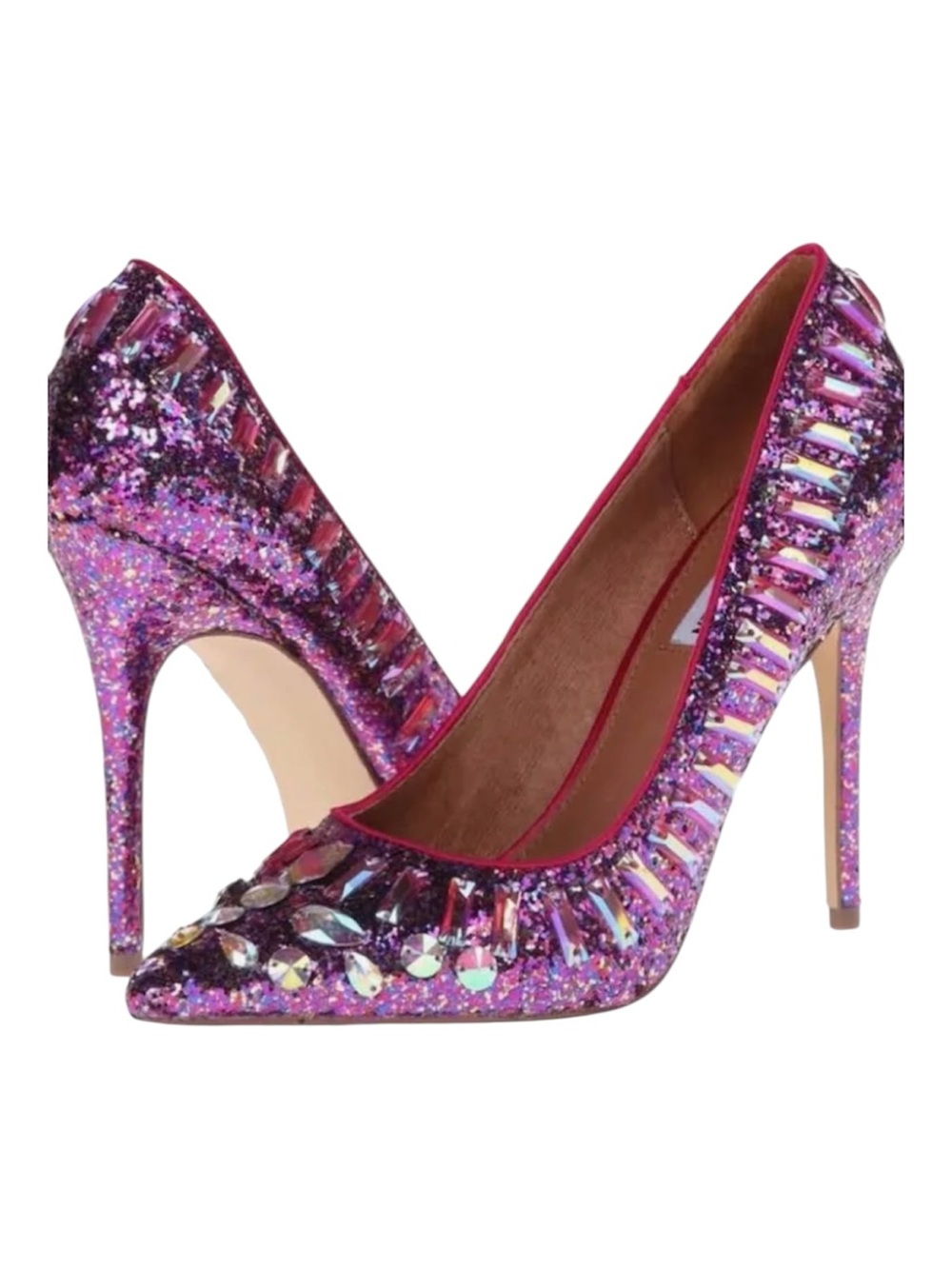 Steve Madden Galaxxie Pink Glitter Jeweled Pointed-Toe Stilettos Outrageous 9.5